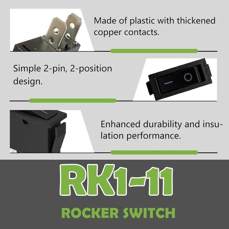 SANJOON RK1-11 Rocker Switch ON/Off, 16A 125/250VAC 2-Pin 2-Position, Compatible with Automobiles Ships Fitness Equipment Instruments Household Appliances Medical Equipment(1PCS) - Image 3